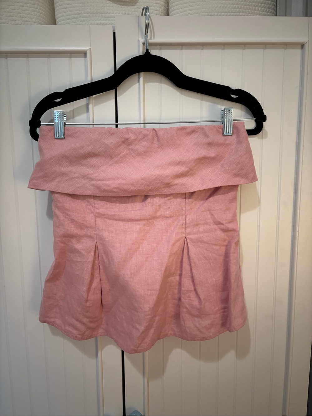 Pink linen strapless top